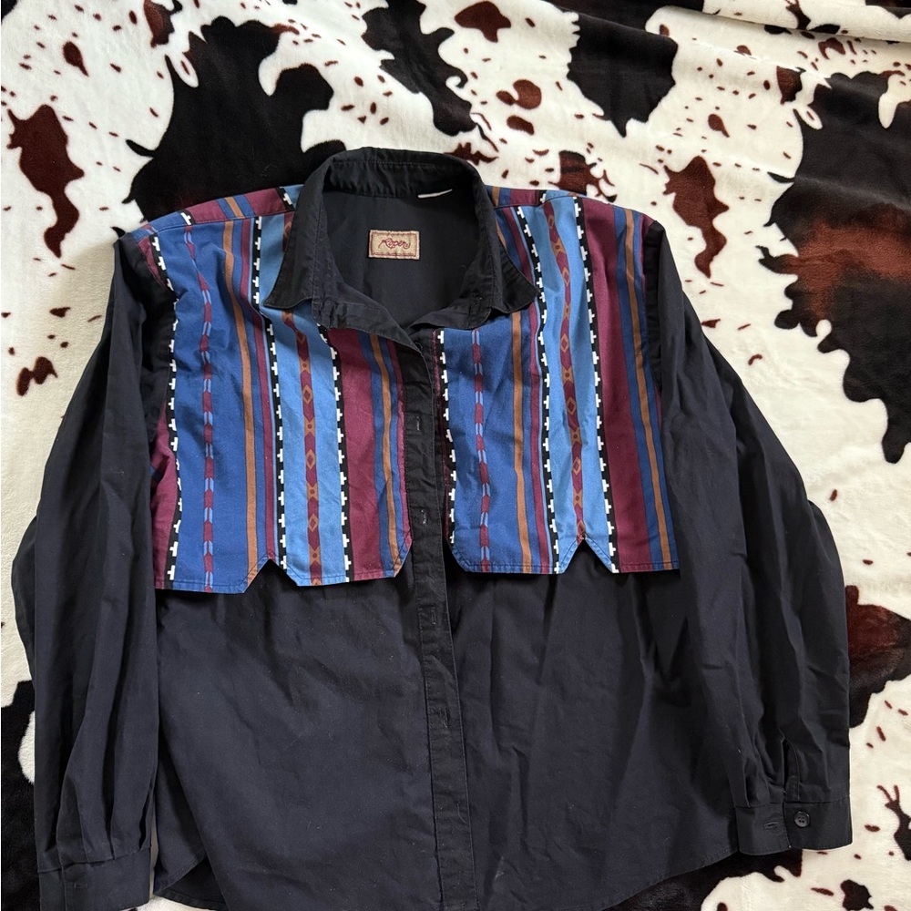 Roper Black Shirt with Multicolor Western Yoke